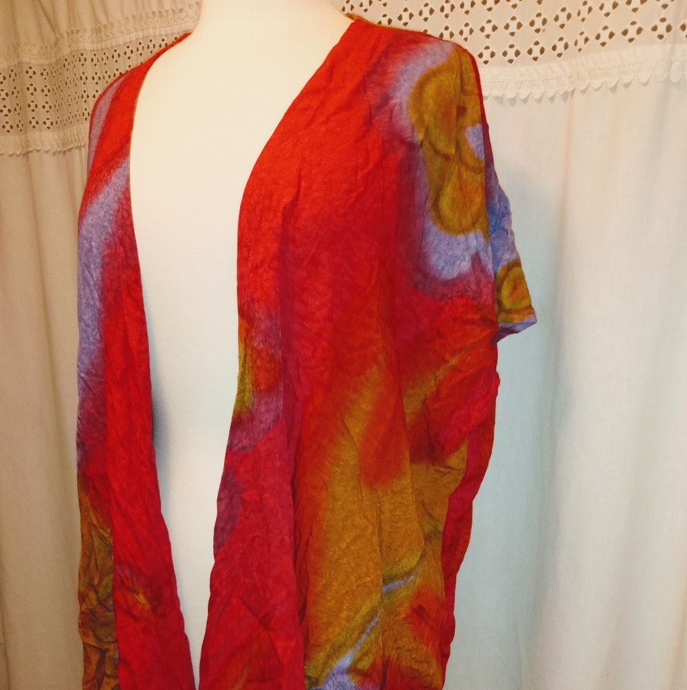 Aya Tie Dye Wrap Shawl Blouse Open Front OS Kimono Robe Lightweight Colo…